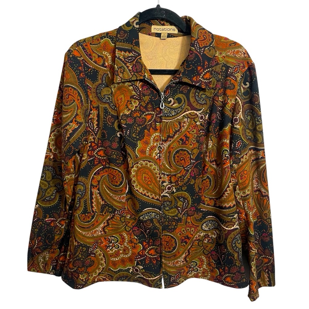 Notations Paisly Print Zip Jacket Size Medium